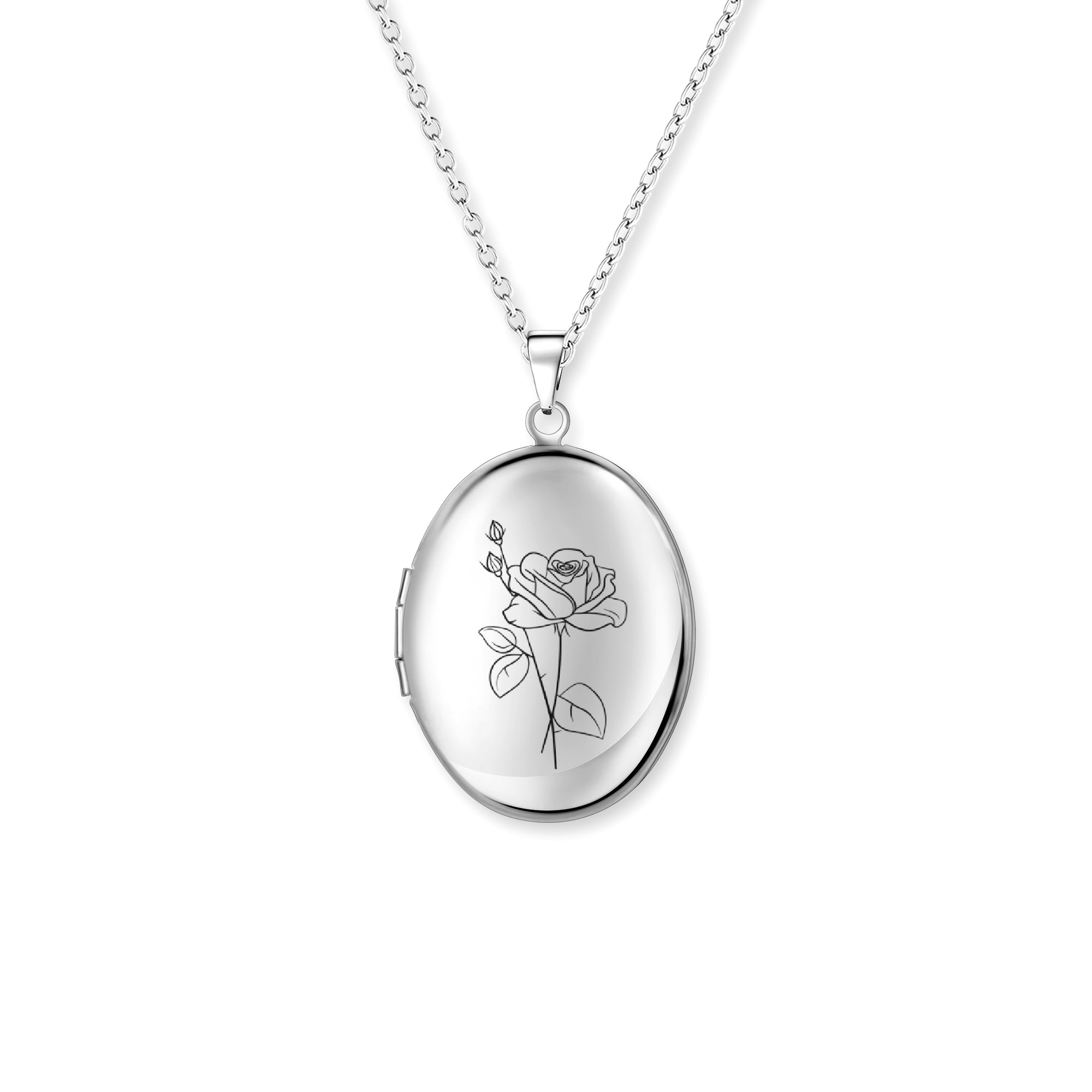 Oval Birth Flower Photo Locket Necklace