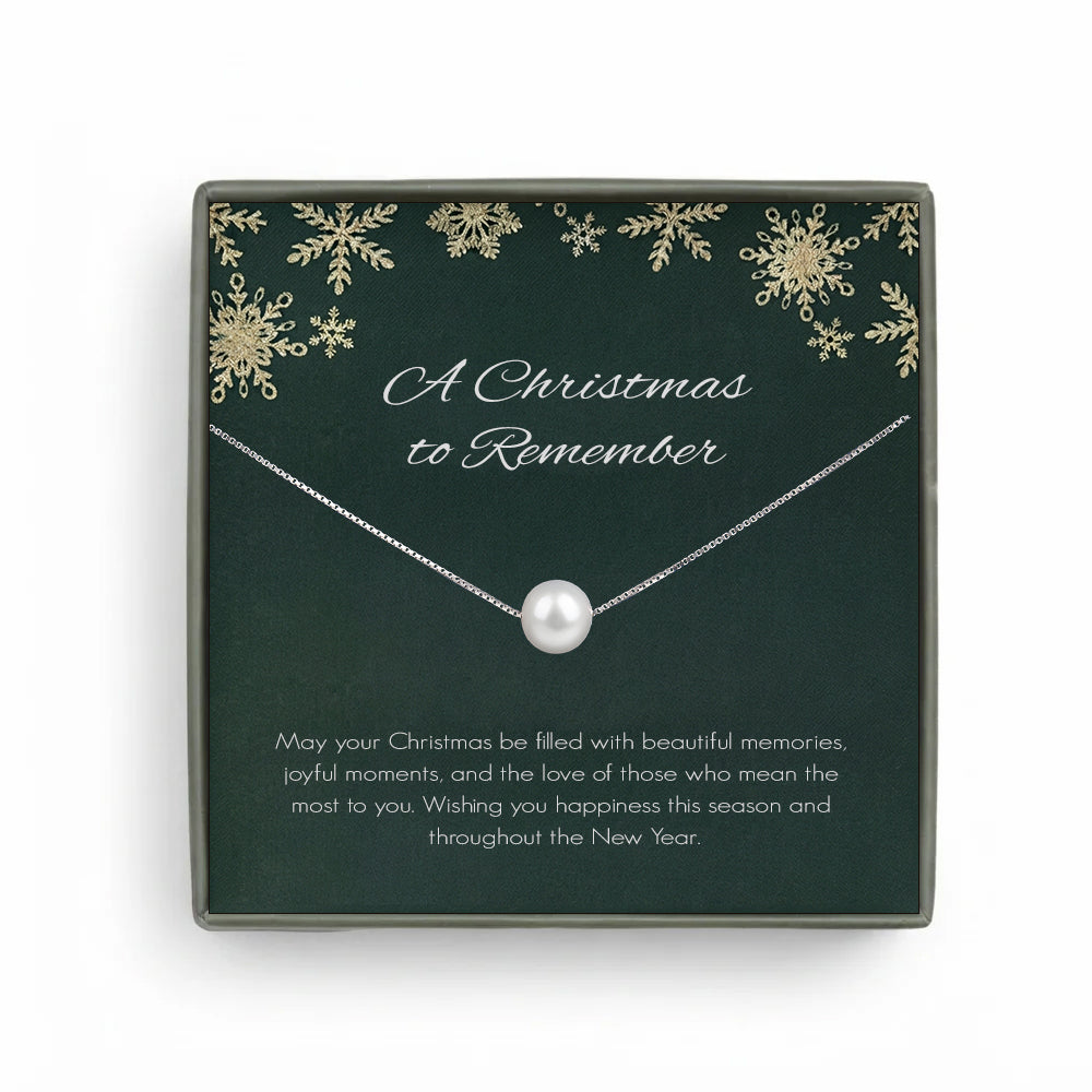 Custom Pearl Necklace with Green Christmas Card Necklace
