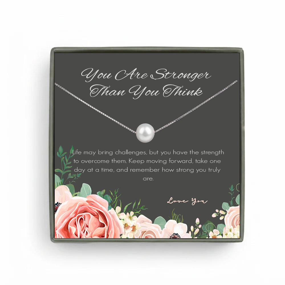 Custom Pearl Necklace with Grey Floral Card Necklace