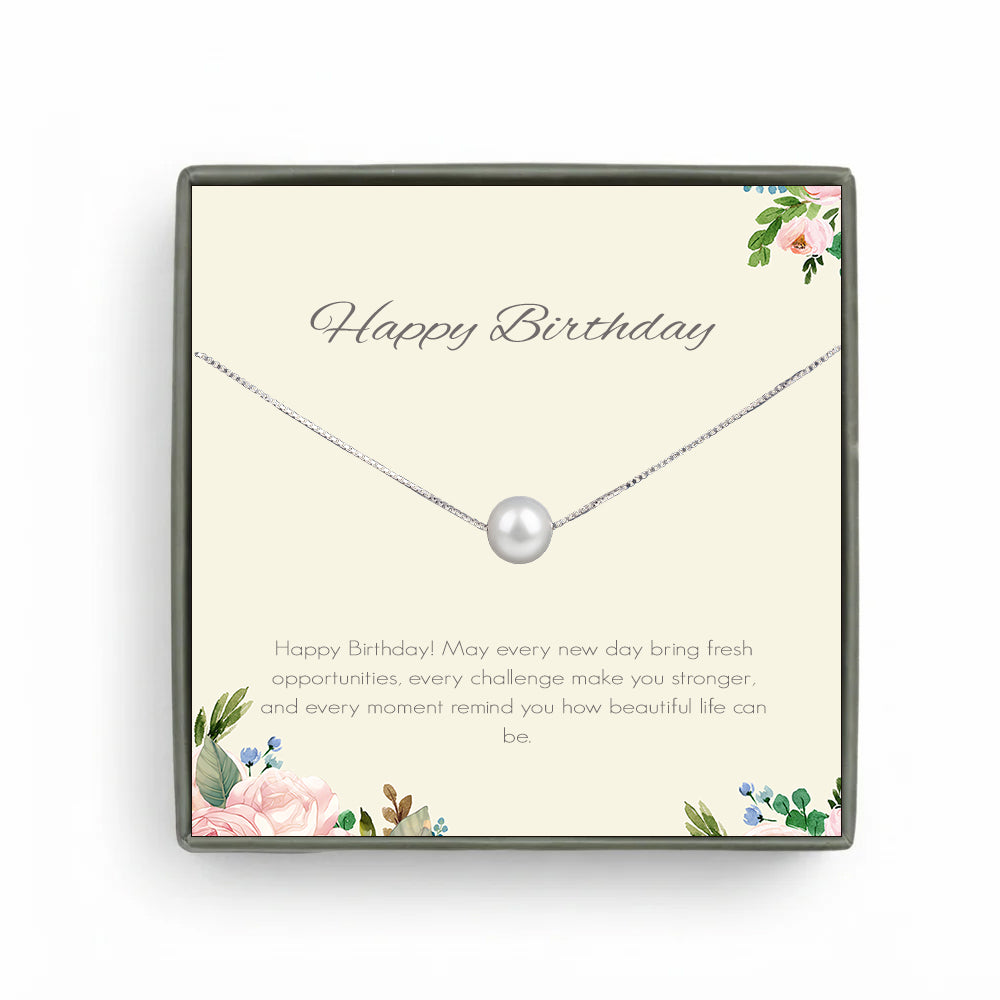 Custom Pearl Necklace with White Floral Card Necklace