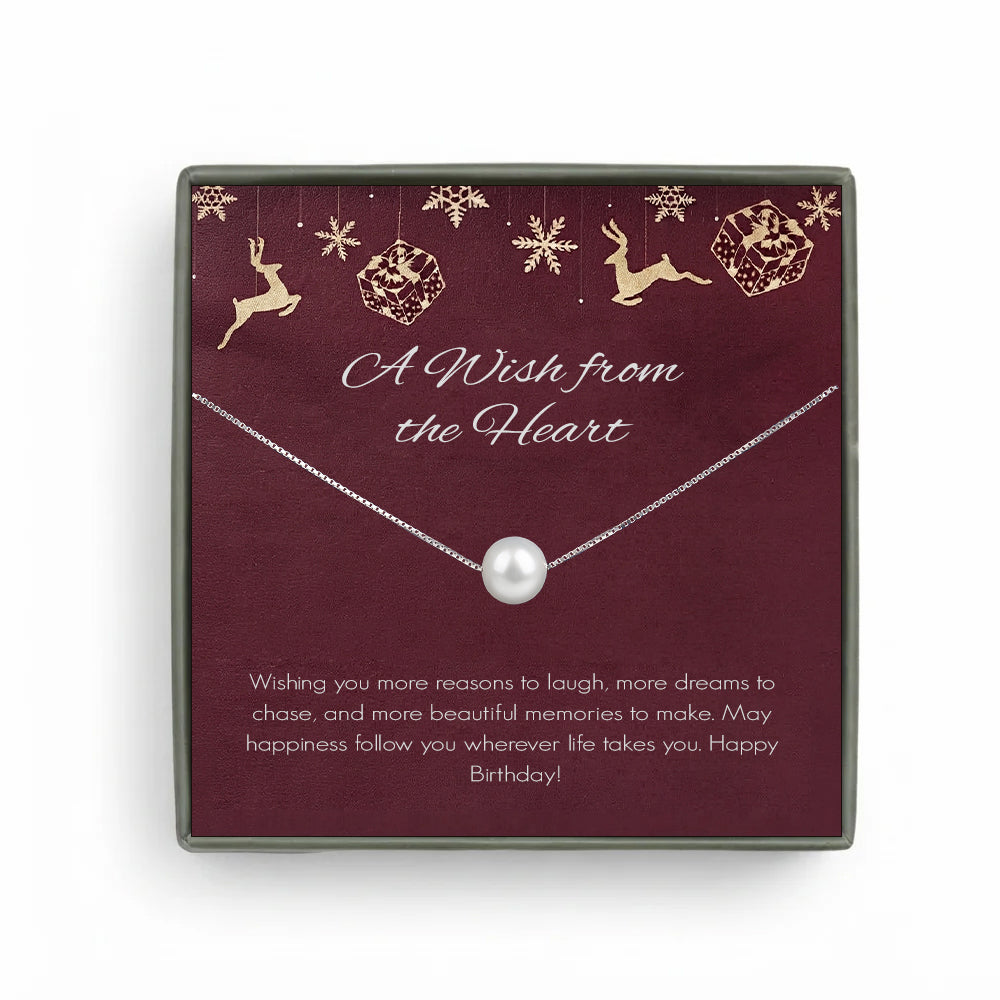 Custom Pearl Necklace with Red Christmas Card Necklace
