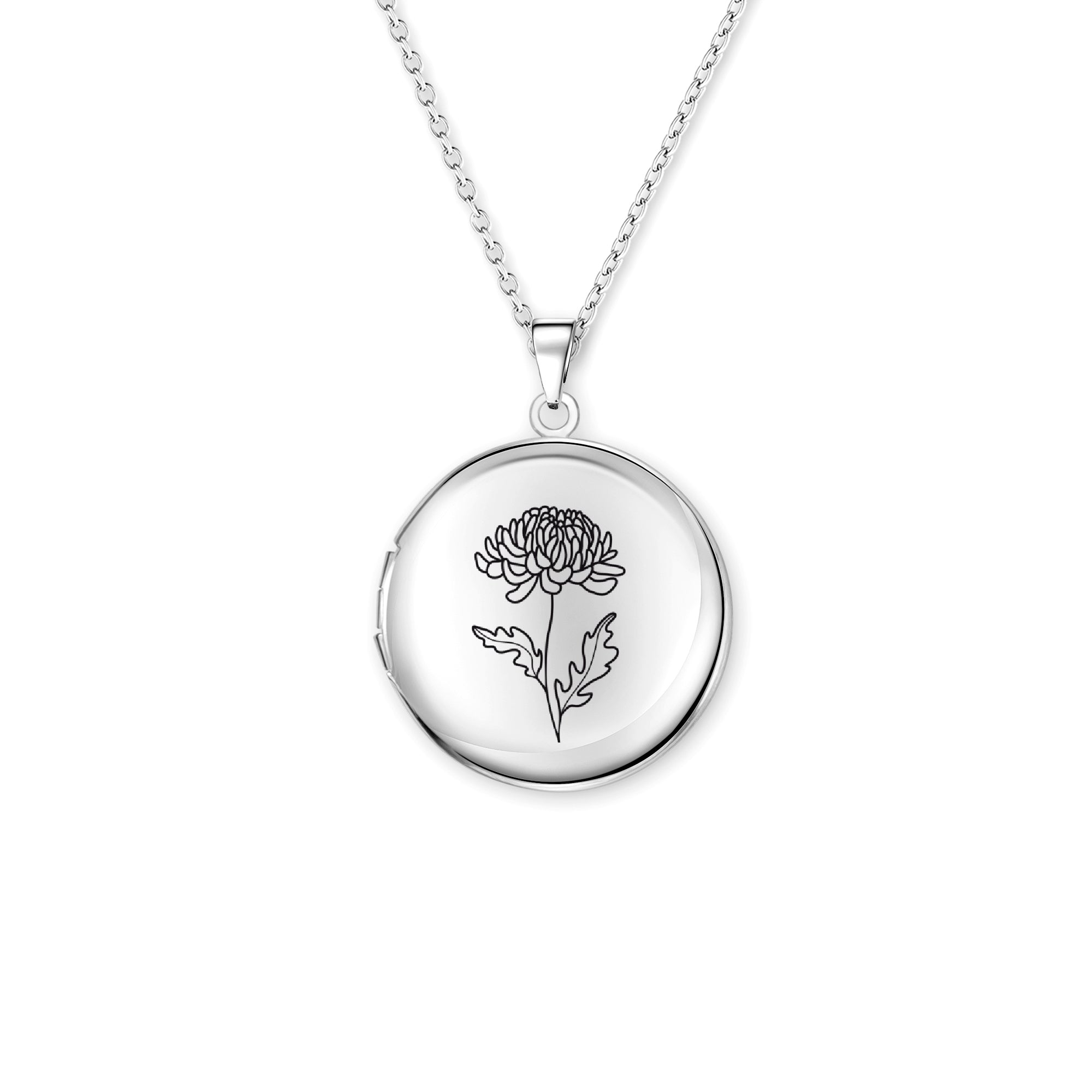 Round Birth Flower Photo Locket Necklace