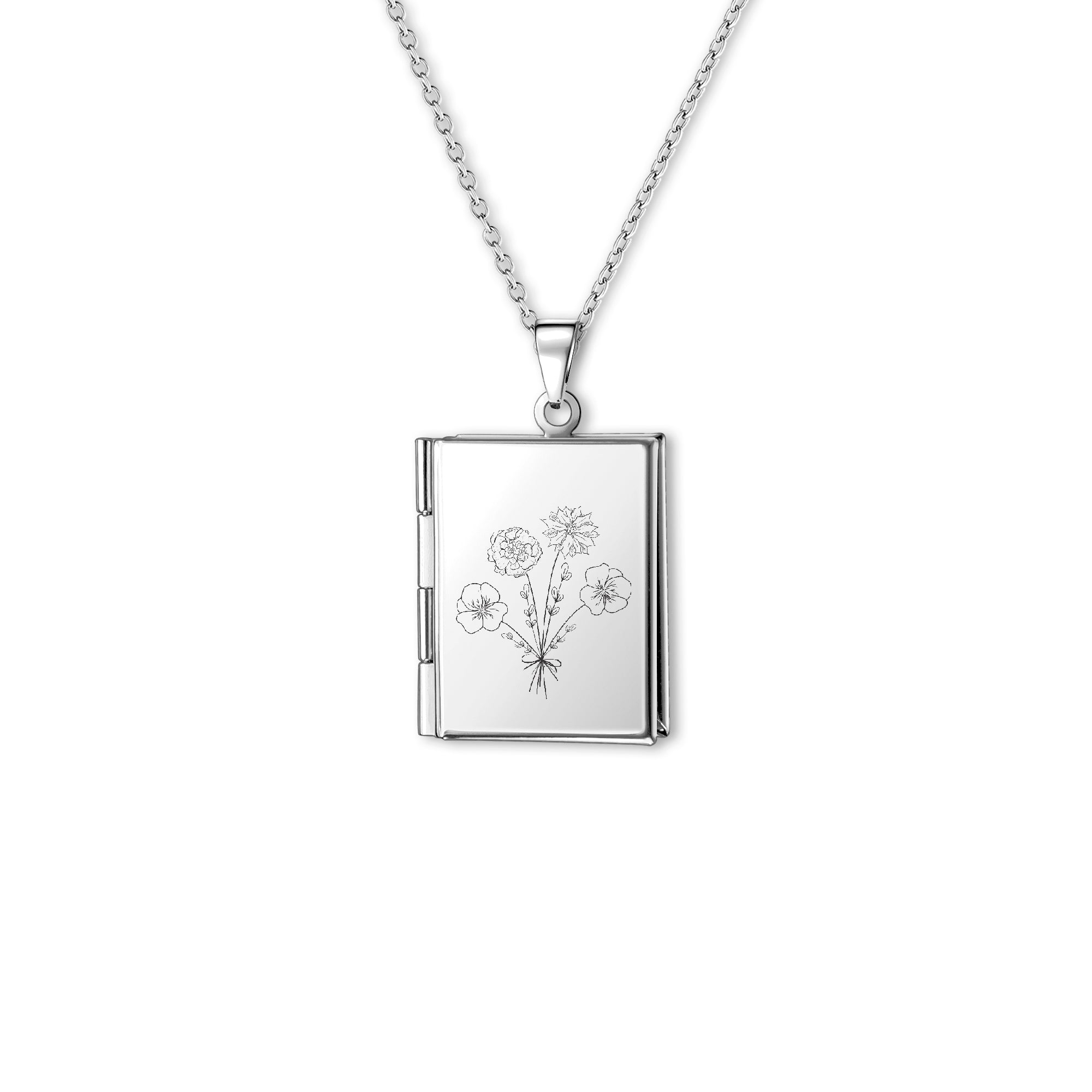 Square Build Your Own Bouquet Photo Locket Necklace