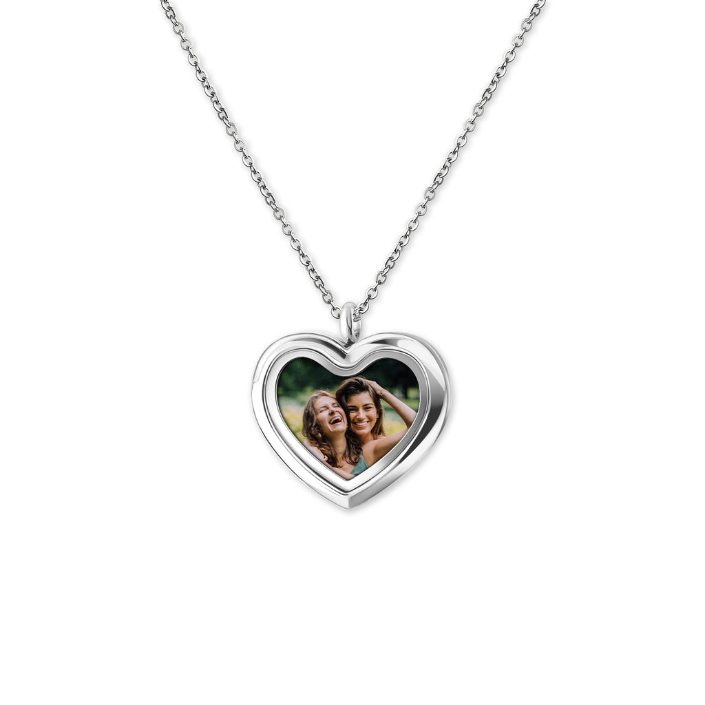 Glass Heart Photo Locket Necklace