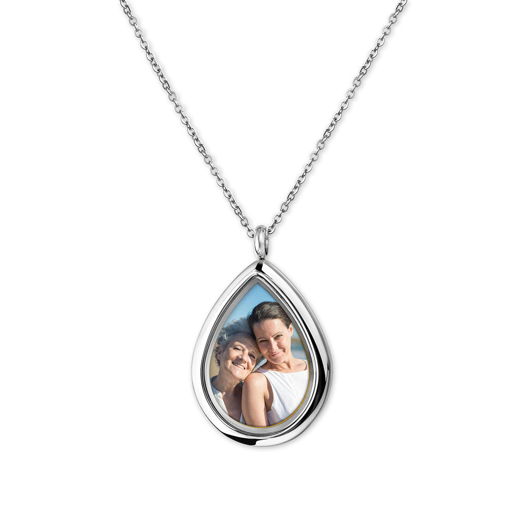 Teardrop Glass Photo Locket Necklace