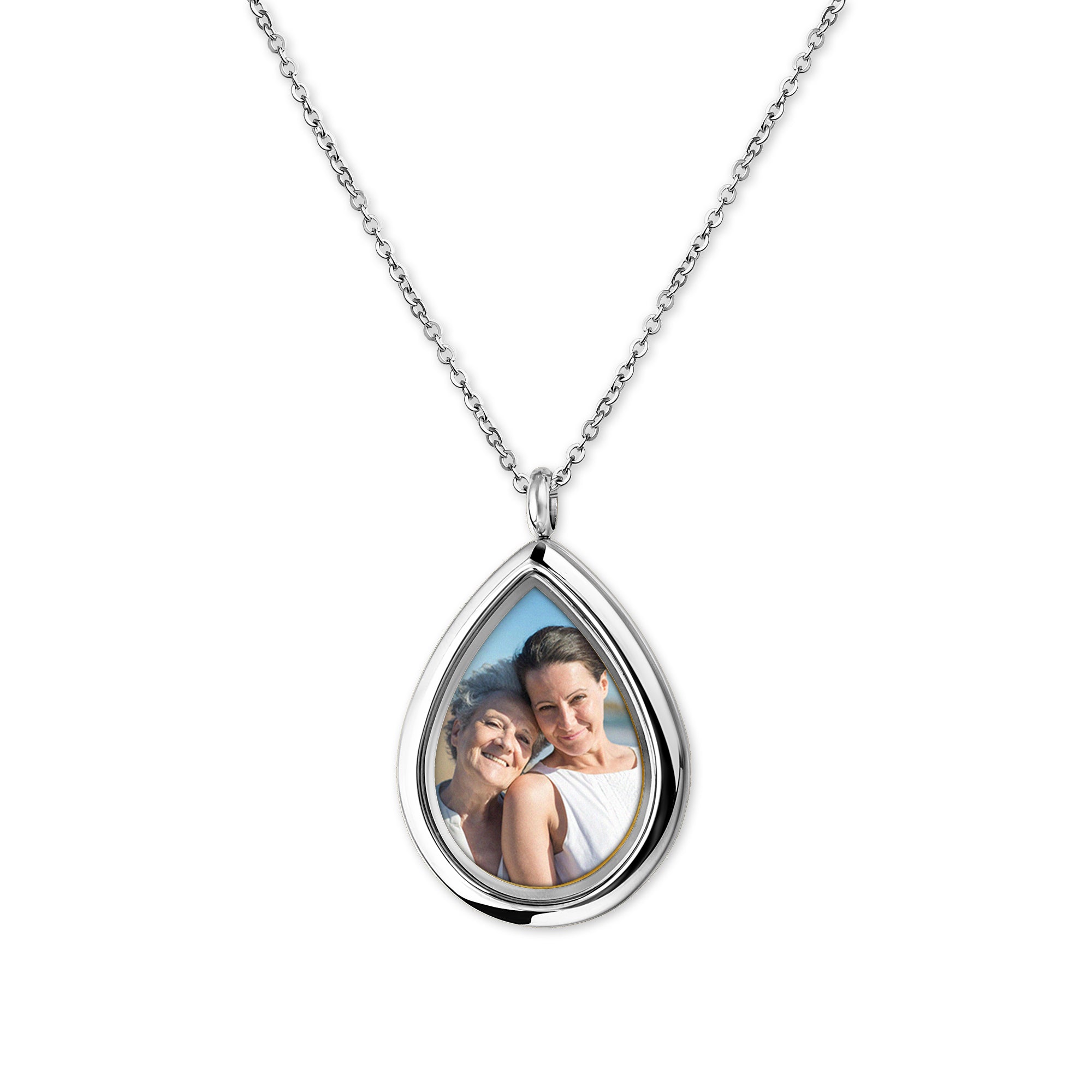 Teardrop Glass Photo Locket Necklace