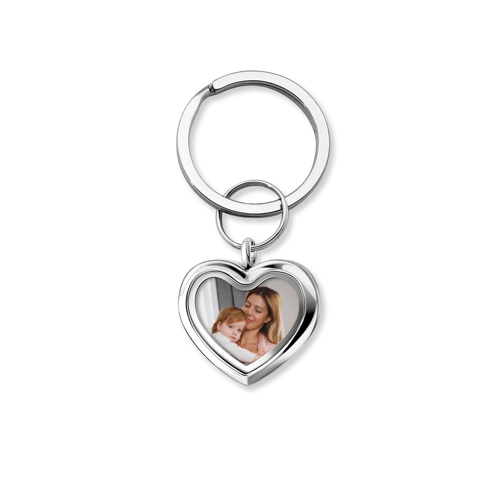 Glass Heart Photo Locket Memorial Keychain