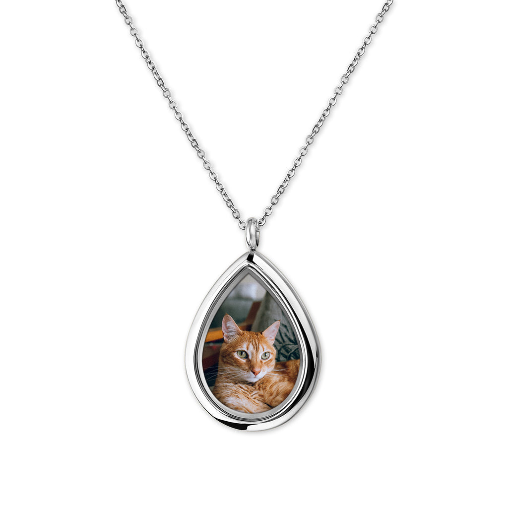 Teardrop Glass Photo Locket Pet Necklace
