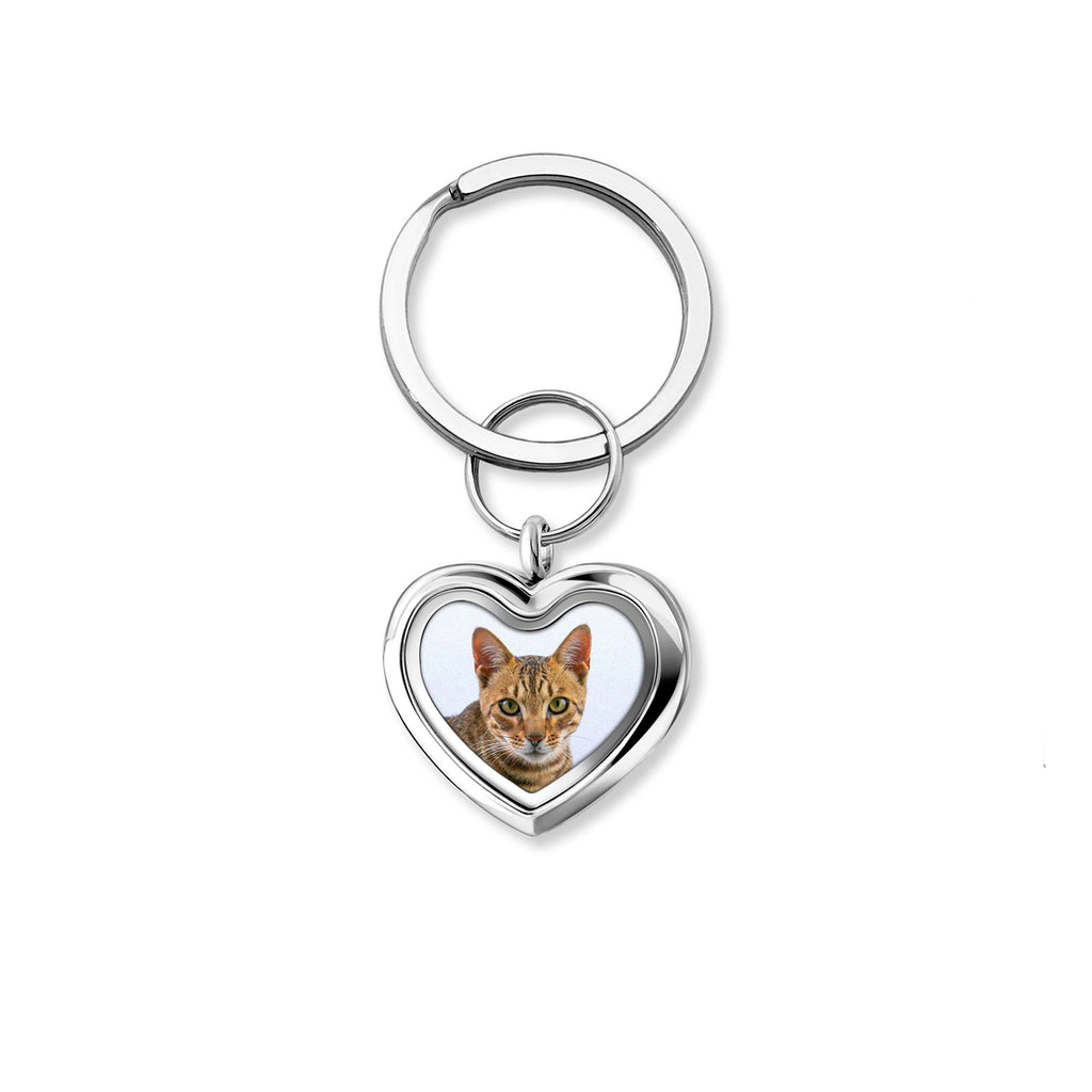 Glass Heart Photo Locket Pet Memorial Keychain