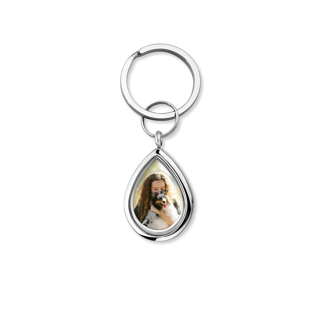 Glass Teardrop Pet Memorial Photo Locket Keychain
