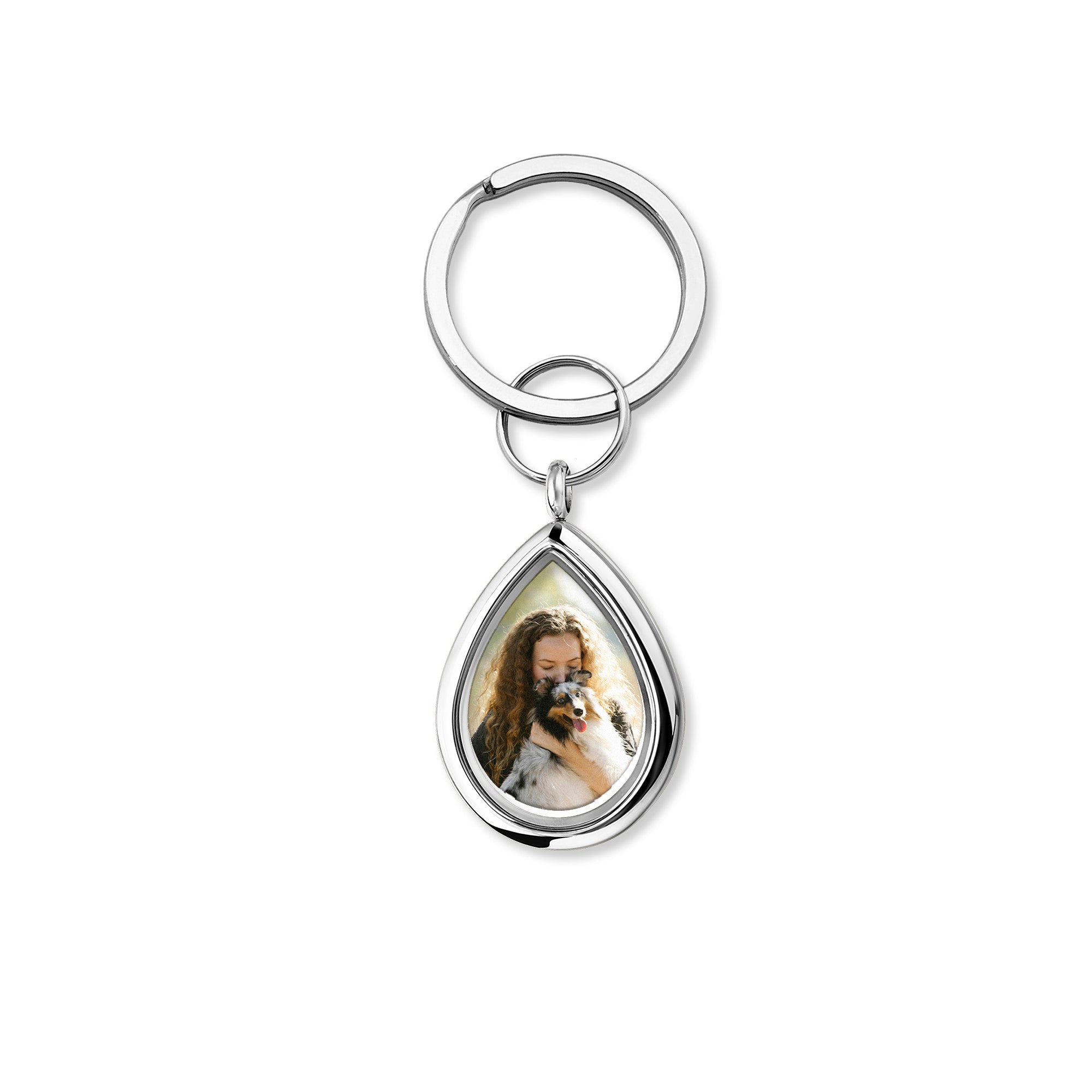 Glass Teardrop Pet Memorial Photo Locket Keychain