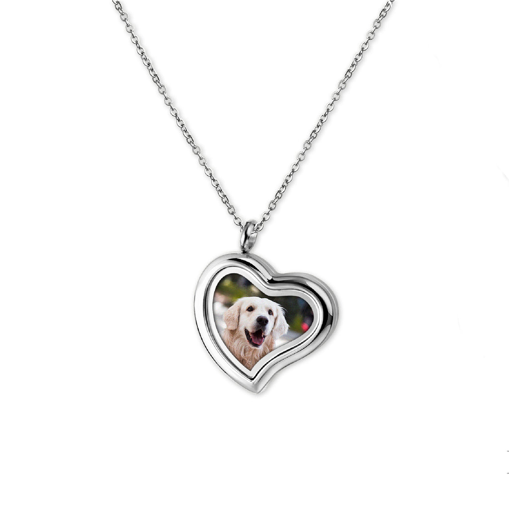 Glass Sideways Heart Photo Locket Pet Necklace