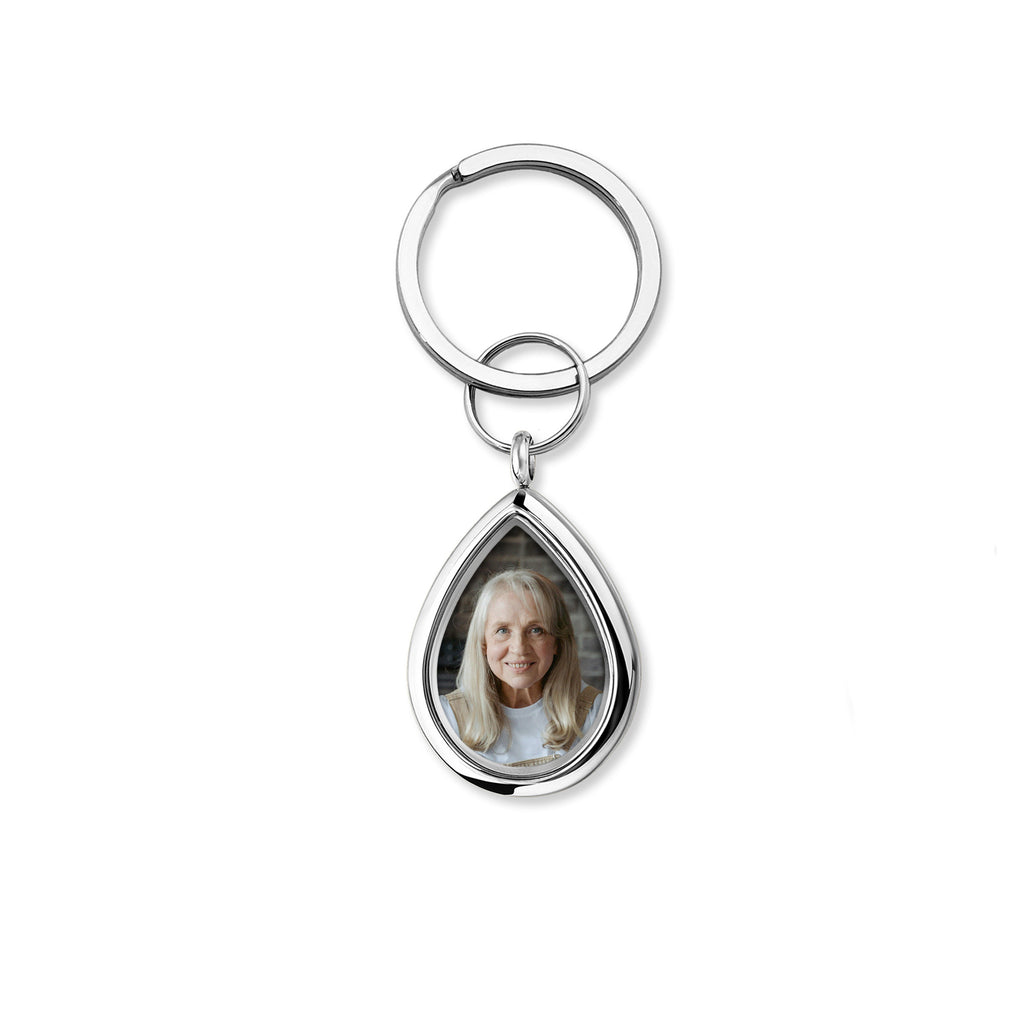 Glass Teardrop Photo Locket Memorial Keychain