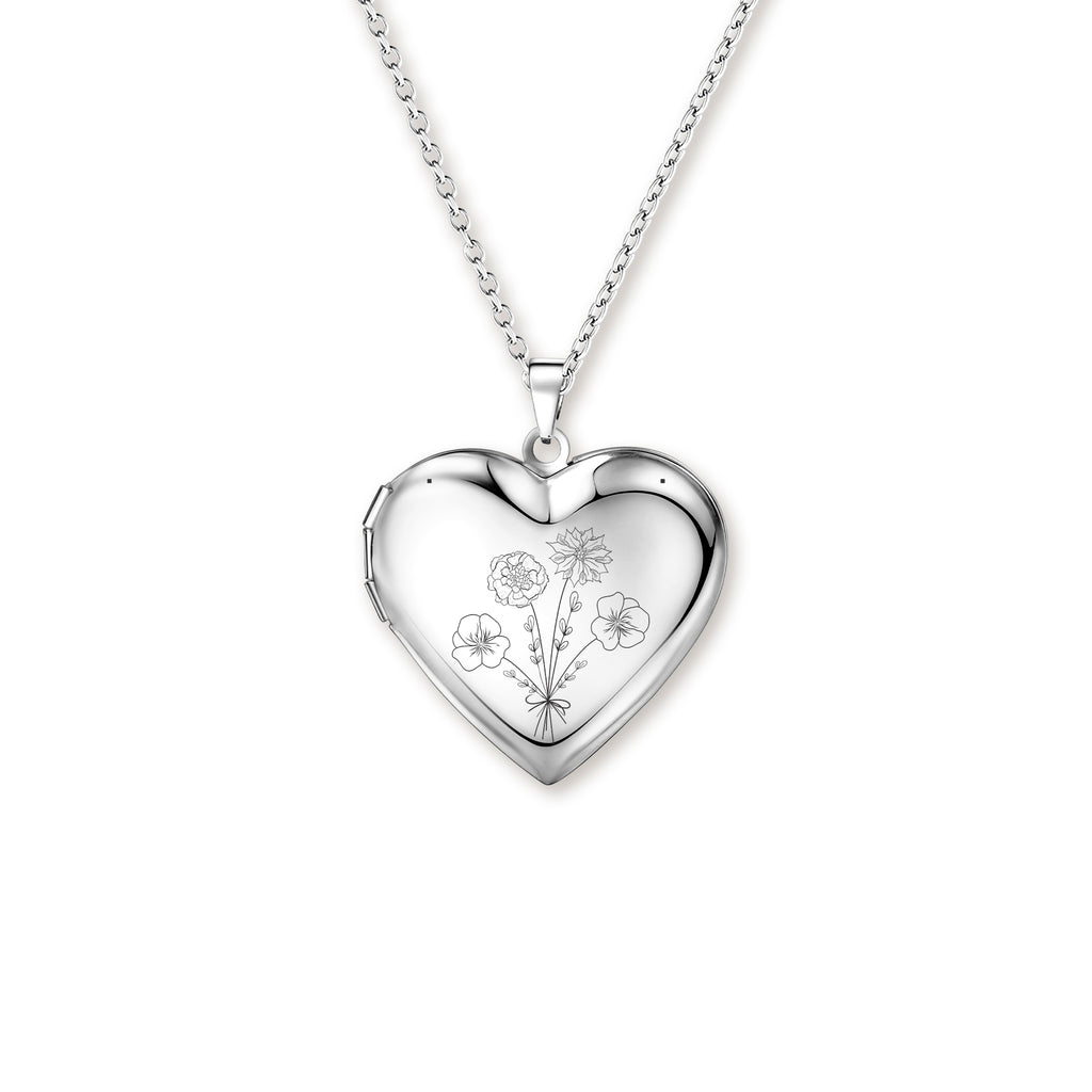 Flower Bouquet Heart Photo Locket Necklace