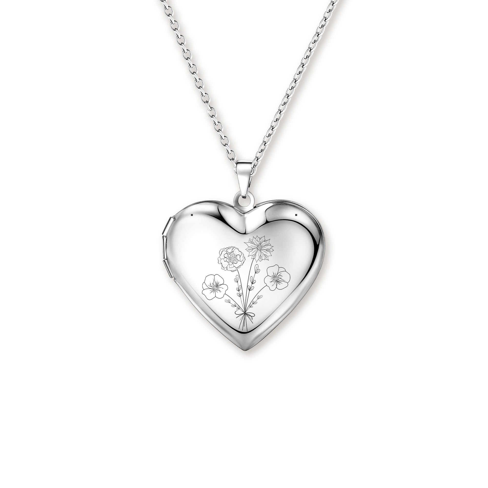 Flower Bouquet Heart Photo Locket Necklace