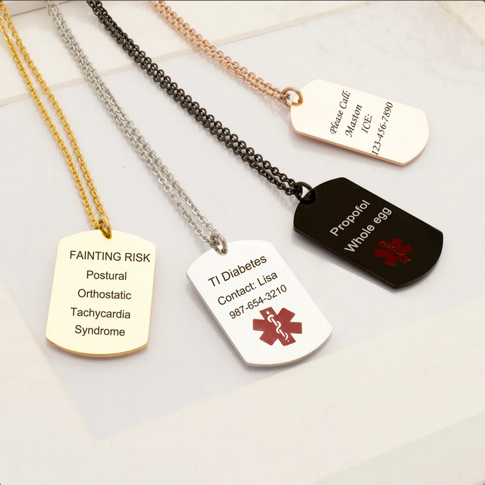 Custom Autism Medical Alert ID Tag - Laser Engraved Aluminum Necklace With 24" Stainless Steel Chain, Made In USA