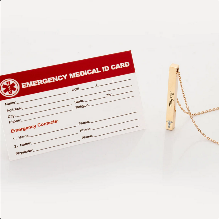 Medical Alert ID 4-Sided Bar Necklace
