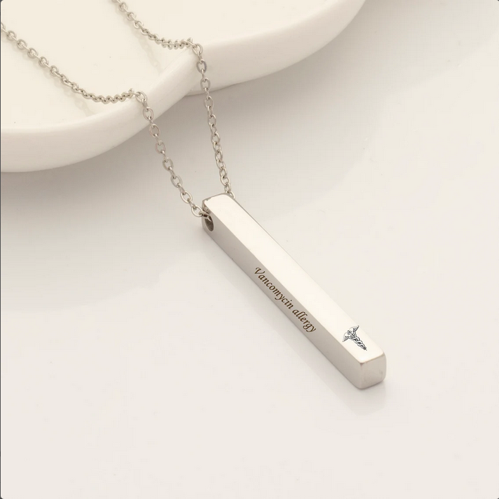 Medical Alert ID 4-Sided Bar Necklace