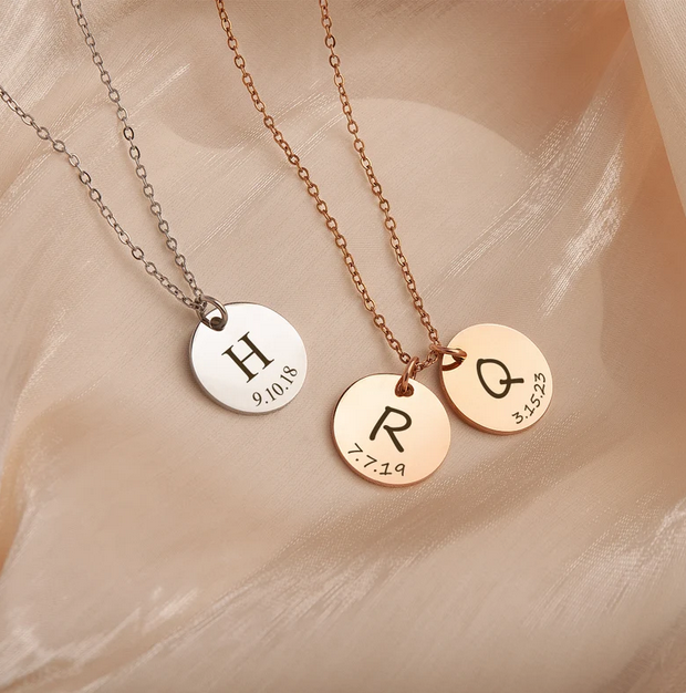 Custom Initial Letter Round Necklace