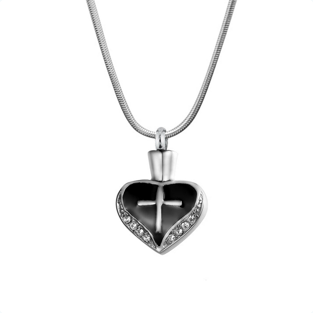 Cross on Heart Memorial Necklace