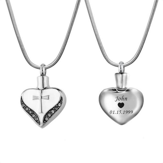 Cross on Heart Memorial Necklace