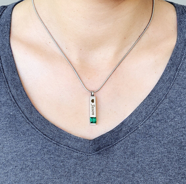 Birthstone Bar Memorial Necklace