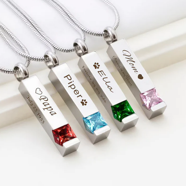 Birthstone Bar Memorial Necklace