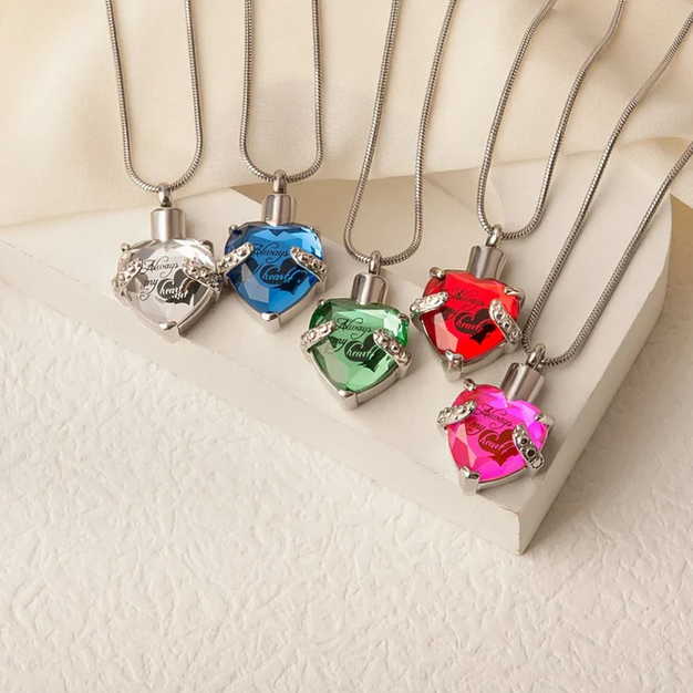 Crystal Always in my Heart Memorial Necklace