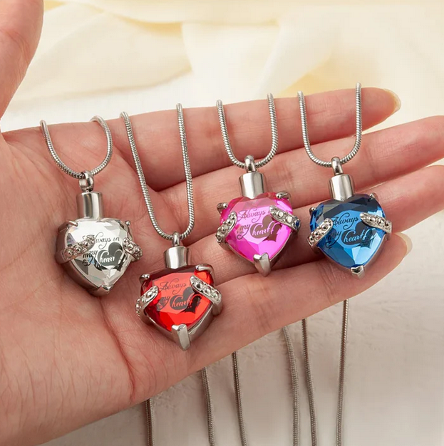 Crystal Always in my Heart Memorial Necklace