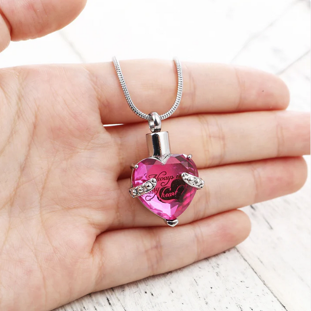 Crystal Always in my Heart Memorial Necklace