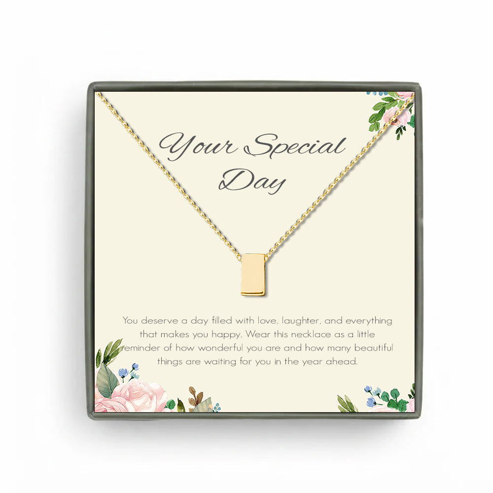 Custom White Floral Card and Cube Necklace