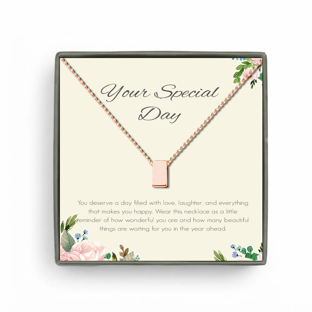 Custom White Floral Card and Cube Necklace