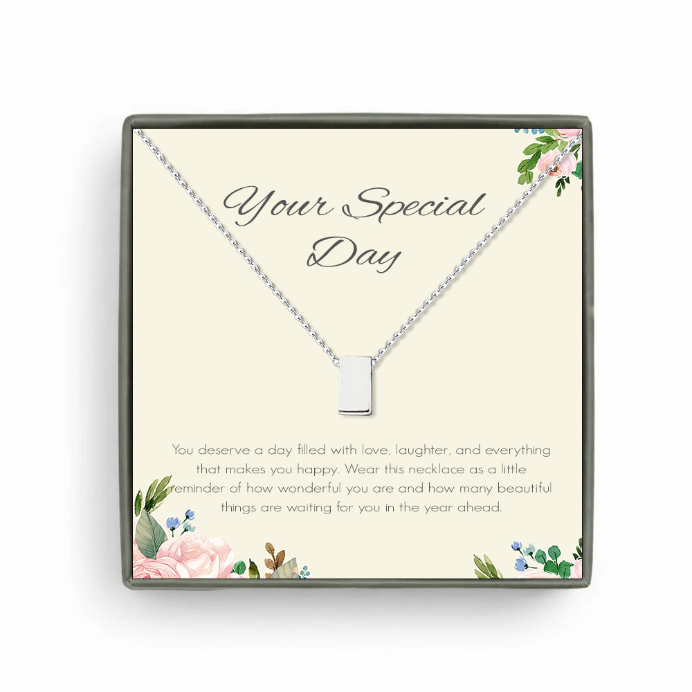 Custom White Floral Card and Cube Necklace