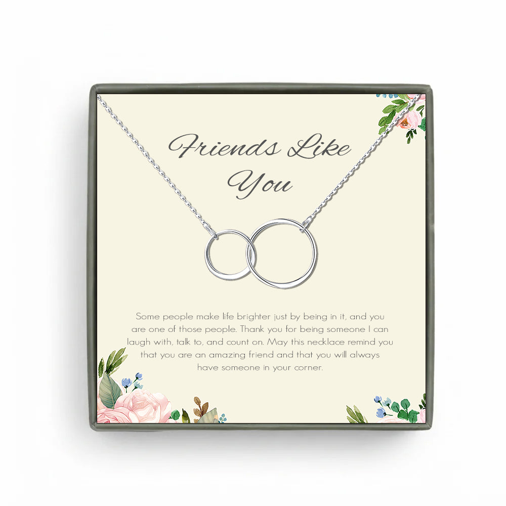 Custom Interlocking Rings Necklace with White Floral Card Necklace