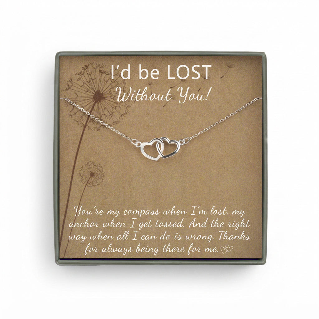 "I'd be lost without you!" Card and Heart Infinity Necklace