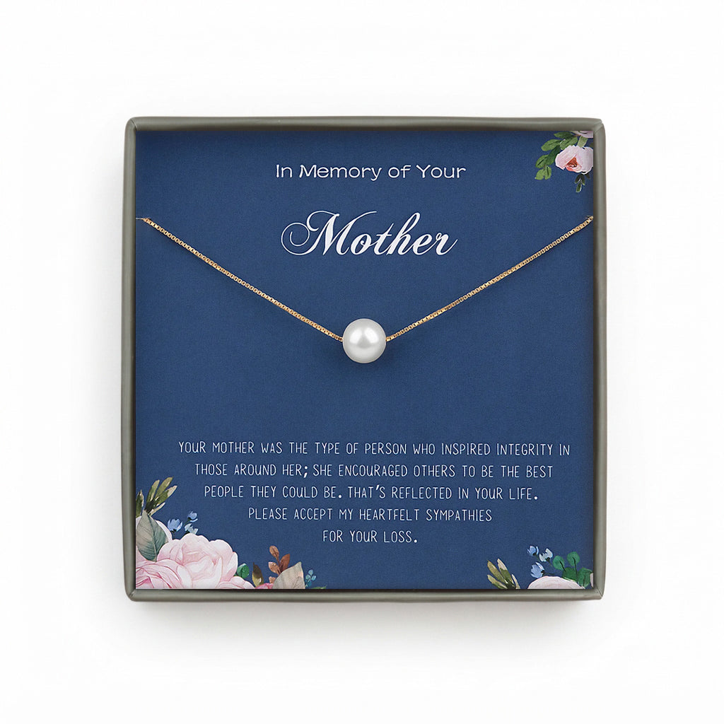 "In Memory of your Mother" Card and Pearl Necklace