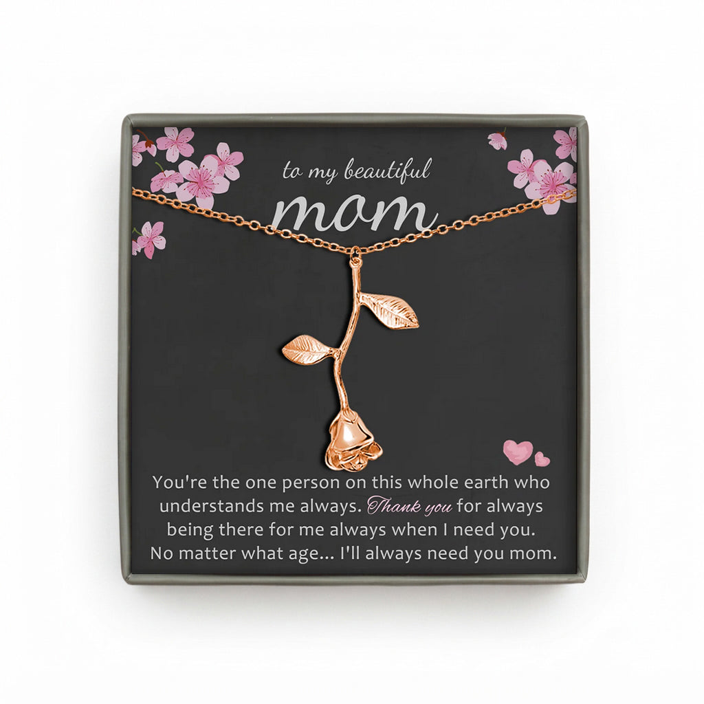 To My Beautiful Mom Rose Necklace Jewelry and Card Set