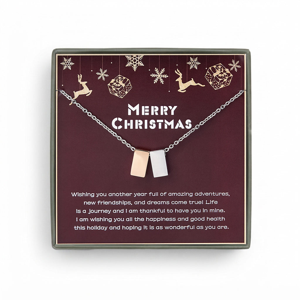 Merry Christmas Card and Cube Necklace Gift Set