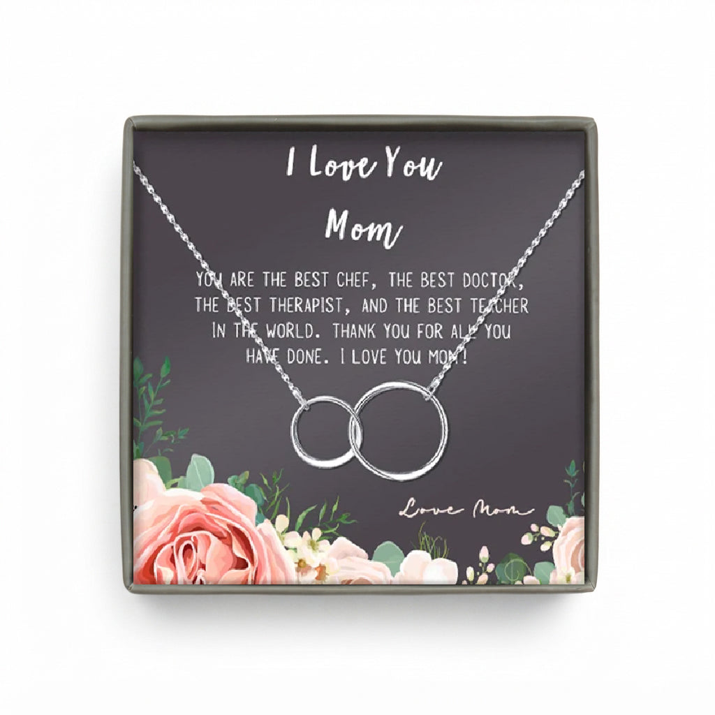 I Love You Mom Double Infinity Ring Necklace Gift Set