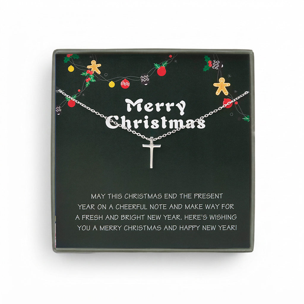"Merry Christmas" Card and Sterling Silver Cross Necklace