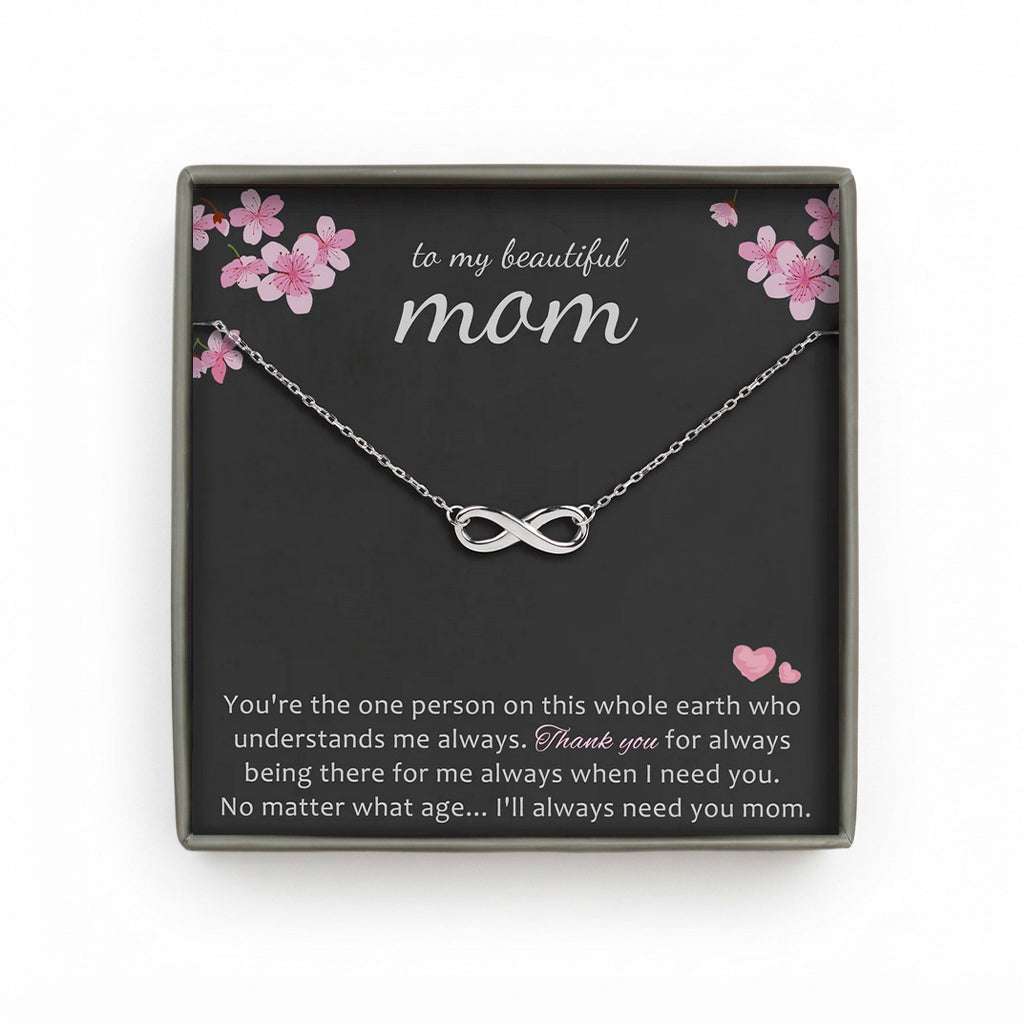 To My Beautiful Mom Sterling Silver Infinity Necklace Jewelry and Card Set