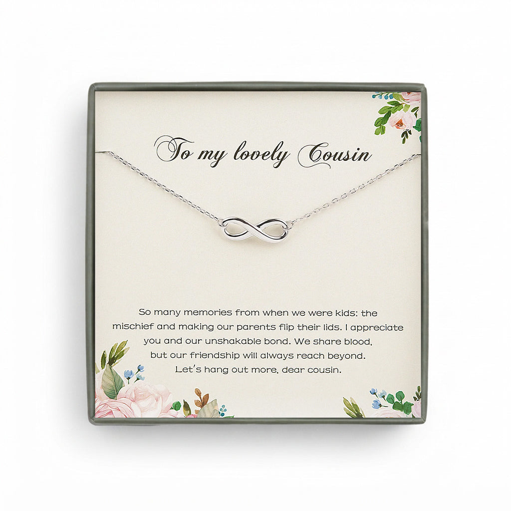 To My Lovely Cousin Sterling Silver Infinity Necklace Gift Set