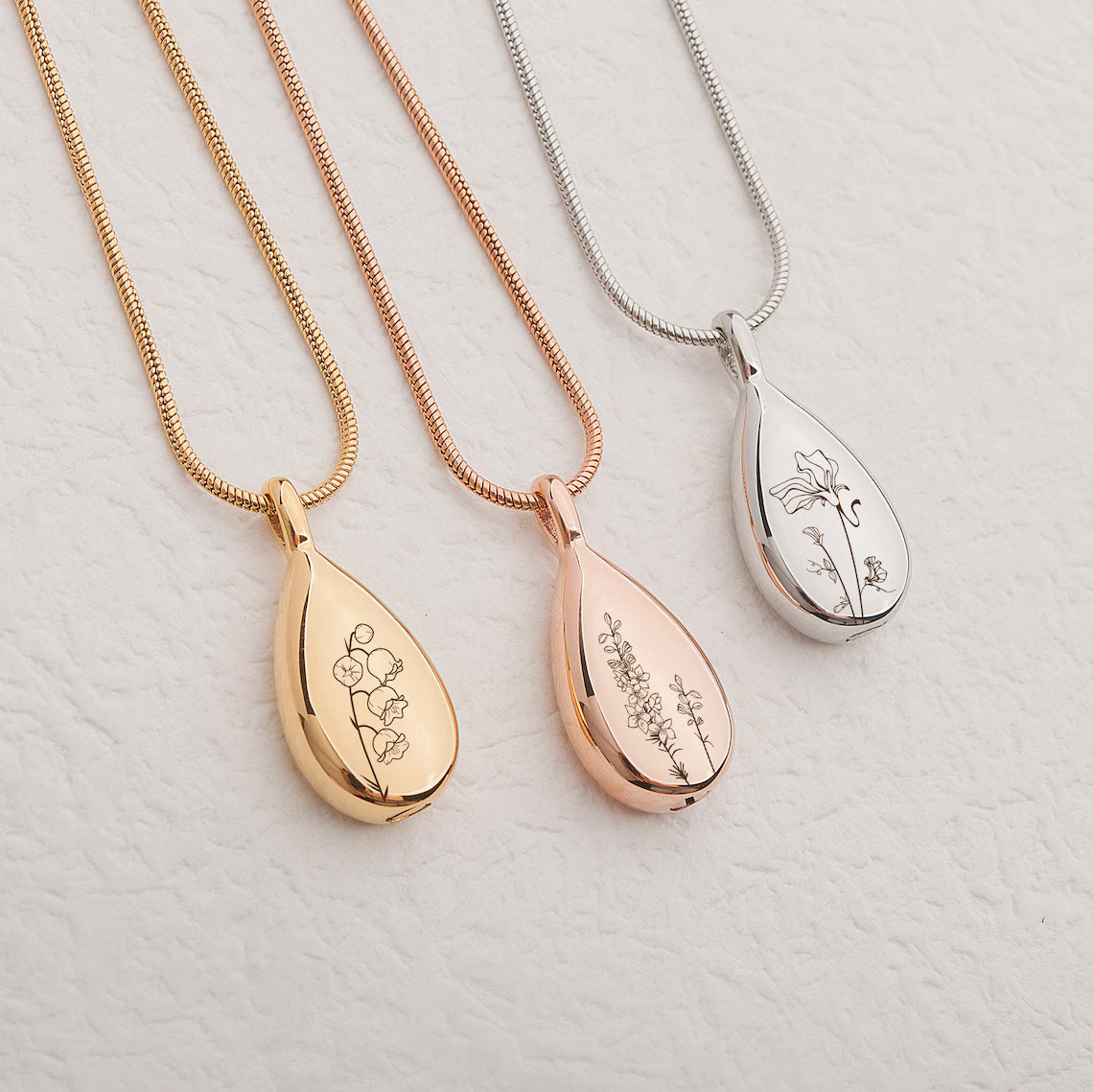 Birth Flower Teardrop Memorial Necklace