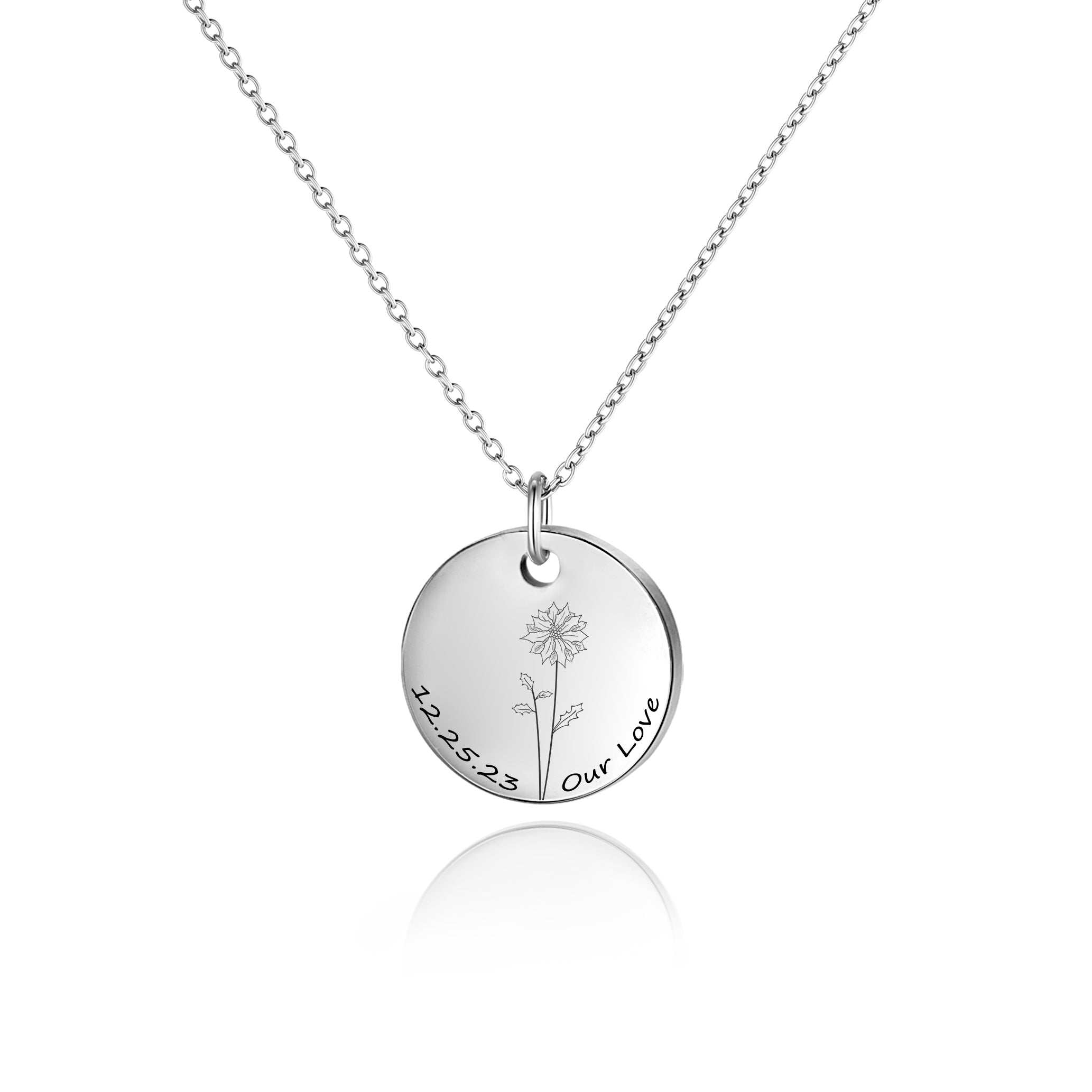 Birth Flower Name and Date Necklace