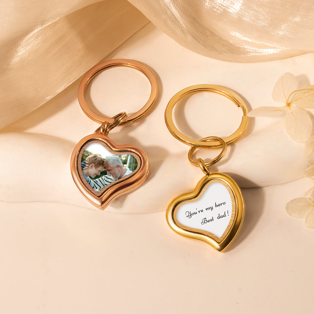 Custrom Sideways Heart Photo Locket Keychain