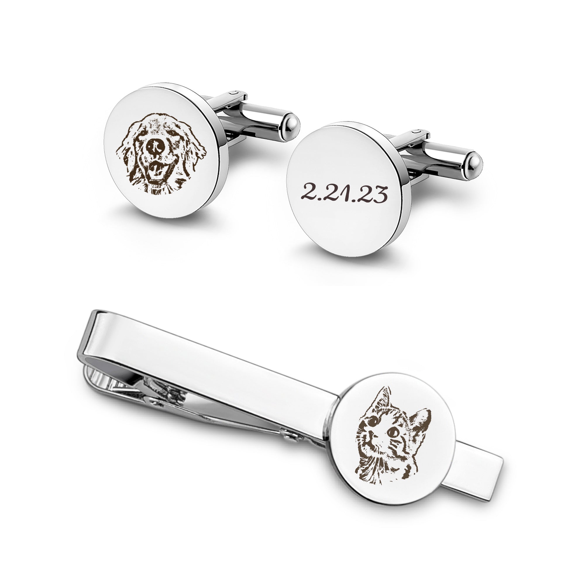 Pet Portrait Cuff Link and Tie Clip