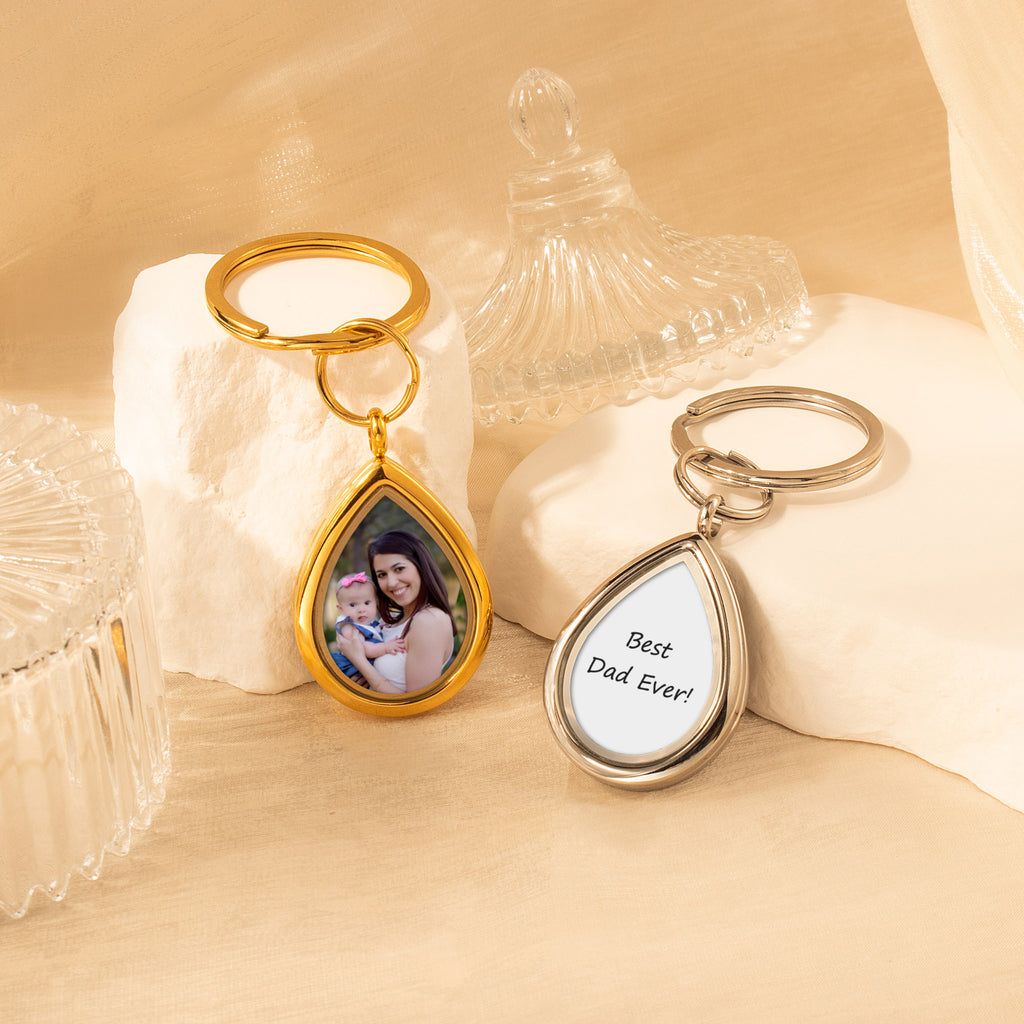 Glass Teardrop Photo Locket Keychain