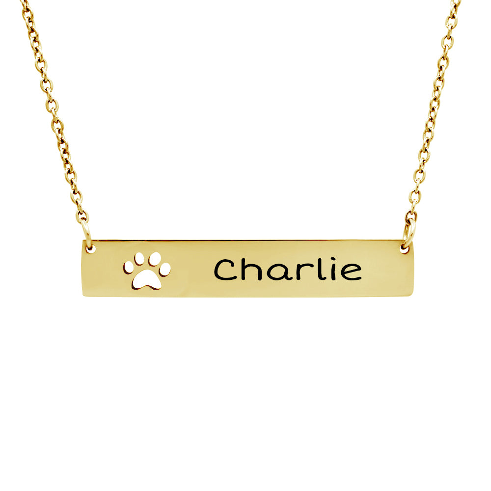 Custom Paw Print Cut-Out Bar Necklace