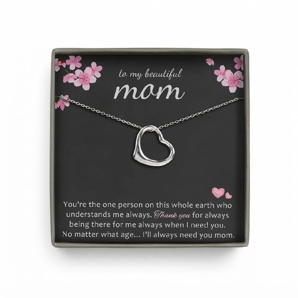 "To my beautiful Mom" Dangling Heart Card Gift Set