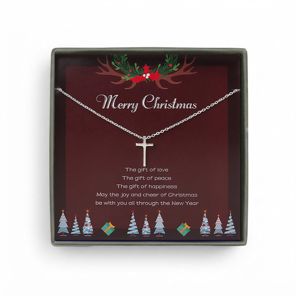 Merry Christmas Card and Cross Necklace